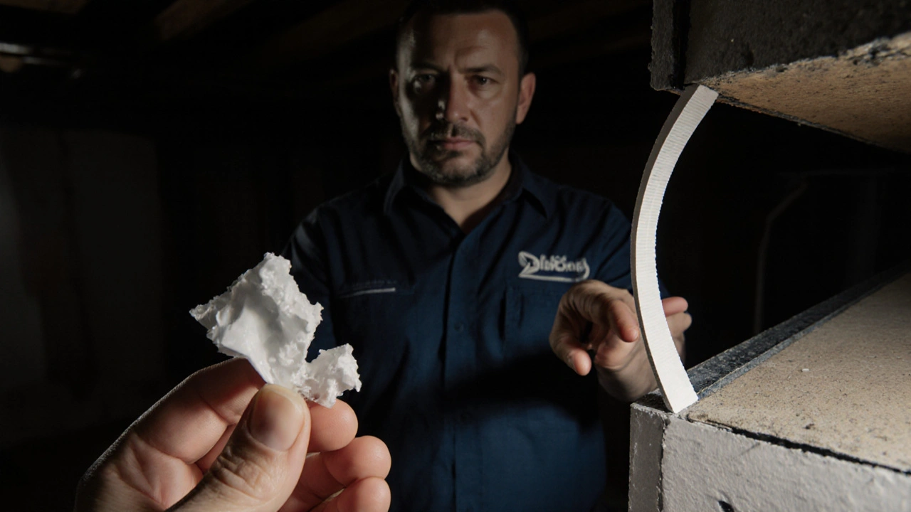 Hausbesitzer hält abgebrochenes Silikon, daneben professionelle Fugendichtung