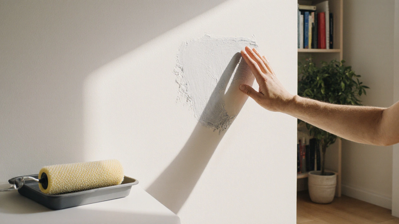 Glatte, neu gestrichene Wand ohne sichtbare Reparaturstellen.