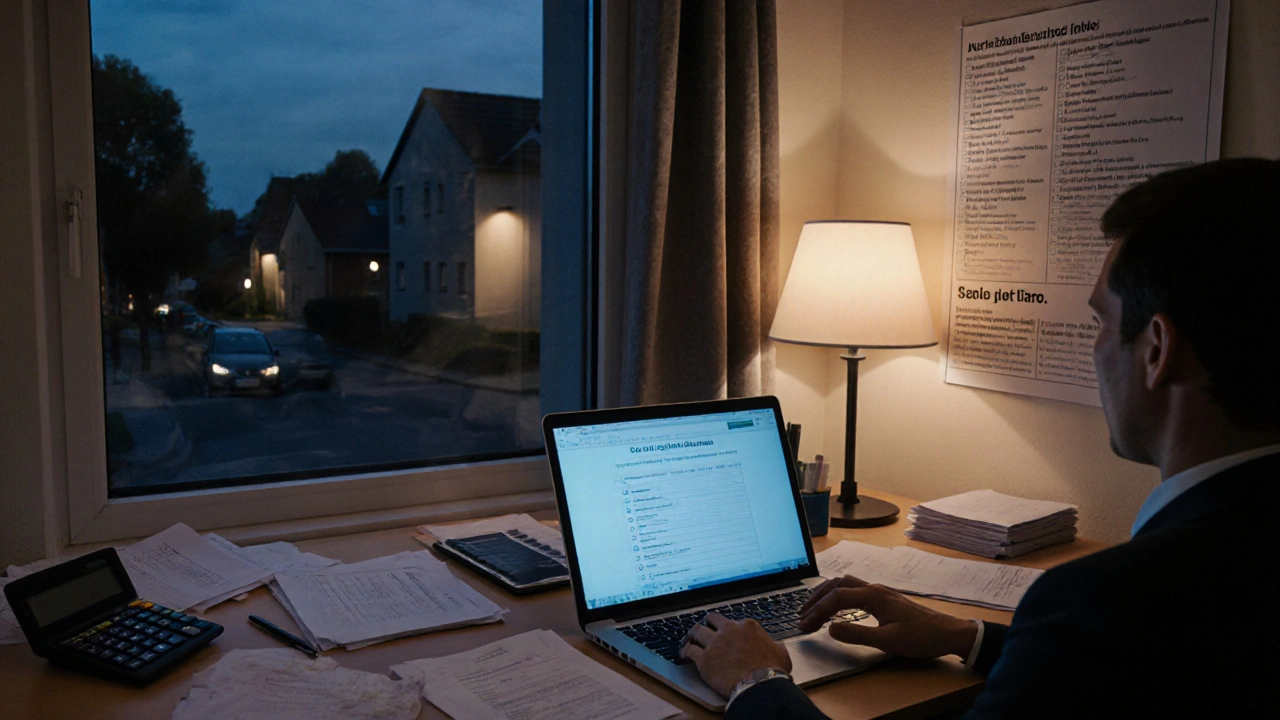 Steuerberaterbüro mit Dokumenten, Checkliste und Wandtafel zur Erbschaftssteuer.
