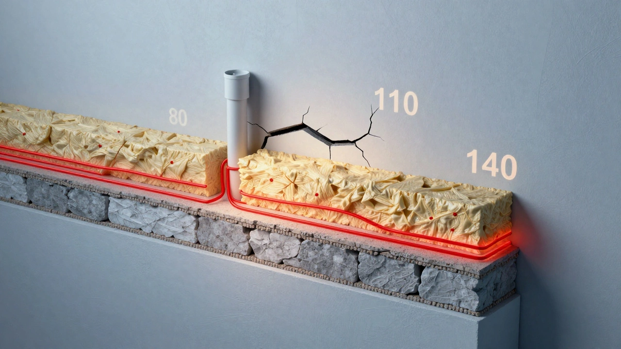 Schematische Darstellung einer Wand mit verborgenem Wassereindringen und Feuchtigkeitswerten in verschiedenen Schichten.