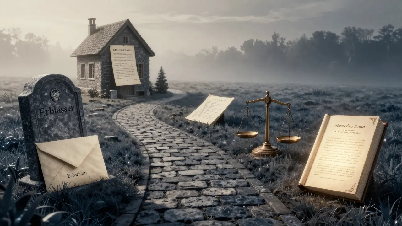 Symbolischer Weg vom Tod zur Eigentumsübertragung.