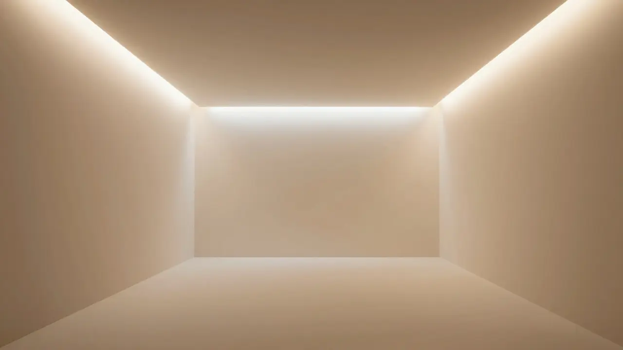 Indirektes Licht in kleinem Raum durch Deckenleisten, schafft Raumtiefe und optische Vergrößerung.