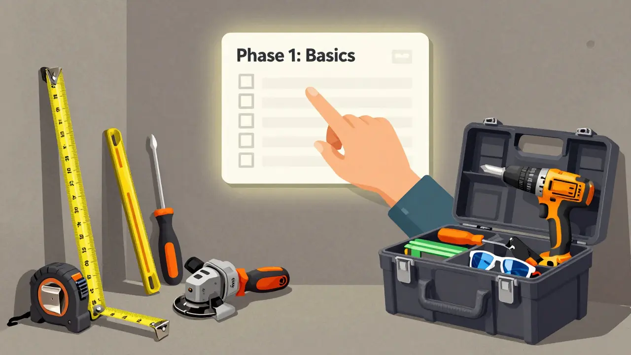 Vergleich: Unordentliche billige Werkzeuge links versus gut organisierte, hochwertige Werkzeuge rechts.