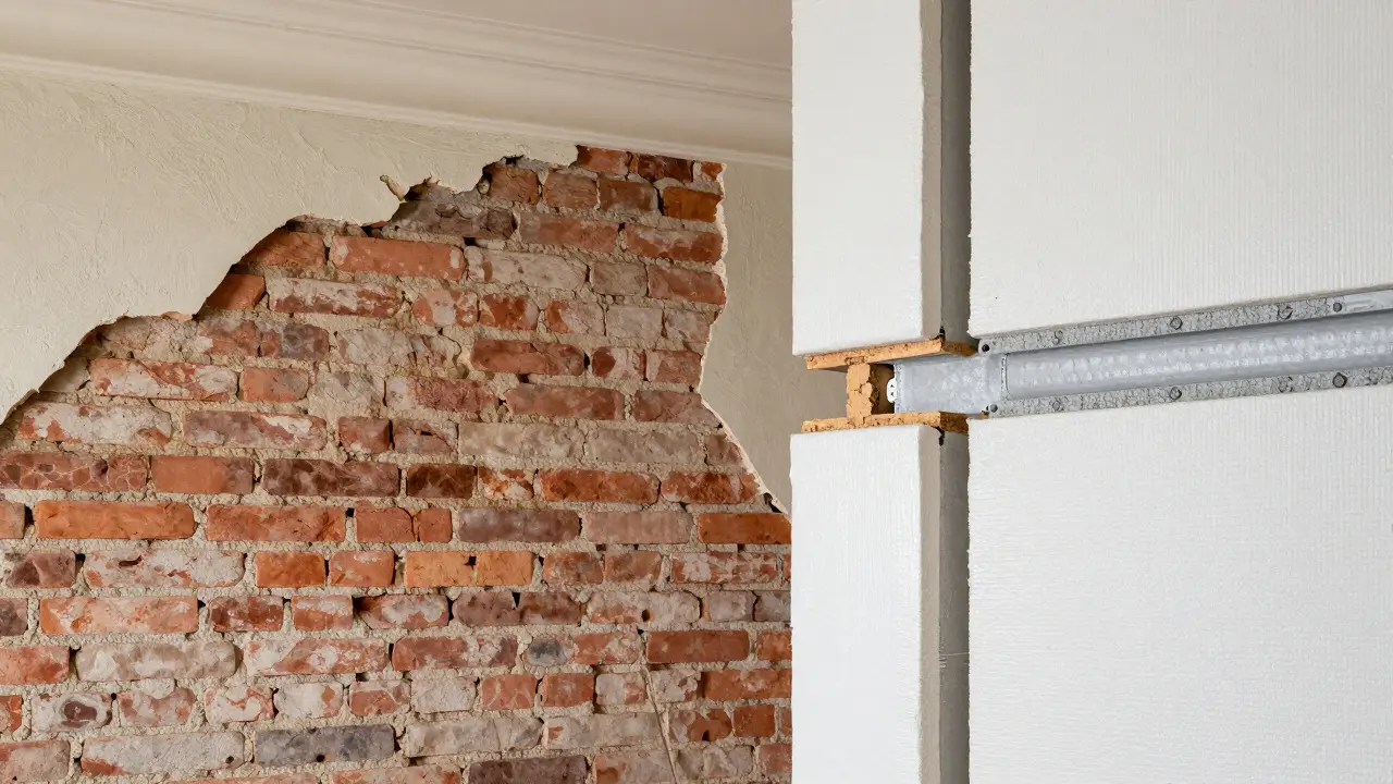 Detailansicht einer modernen Innendämmung an einer historischen Hauswand