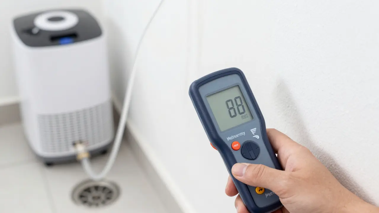 Messung der Materialfeuchte an einer Kellerwand mit einem digitalen Messgerät