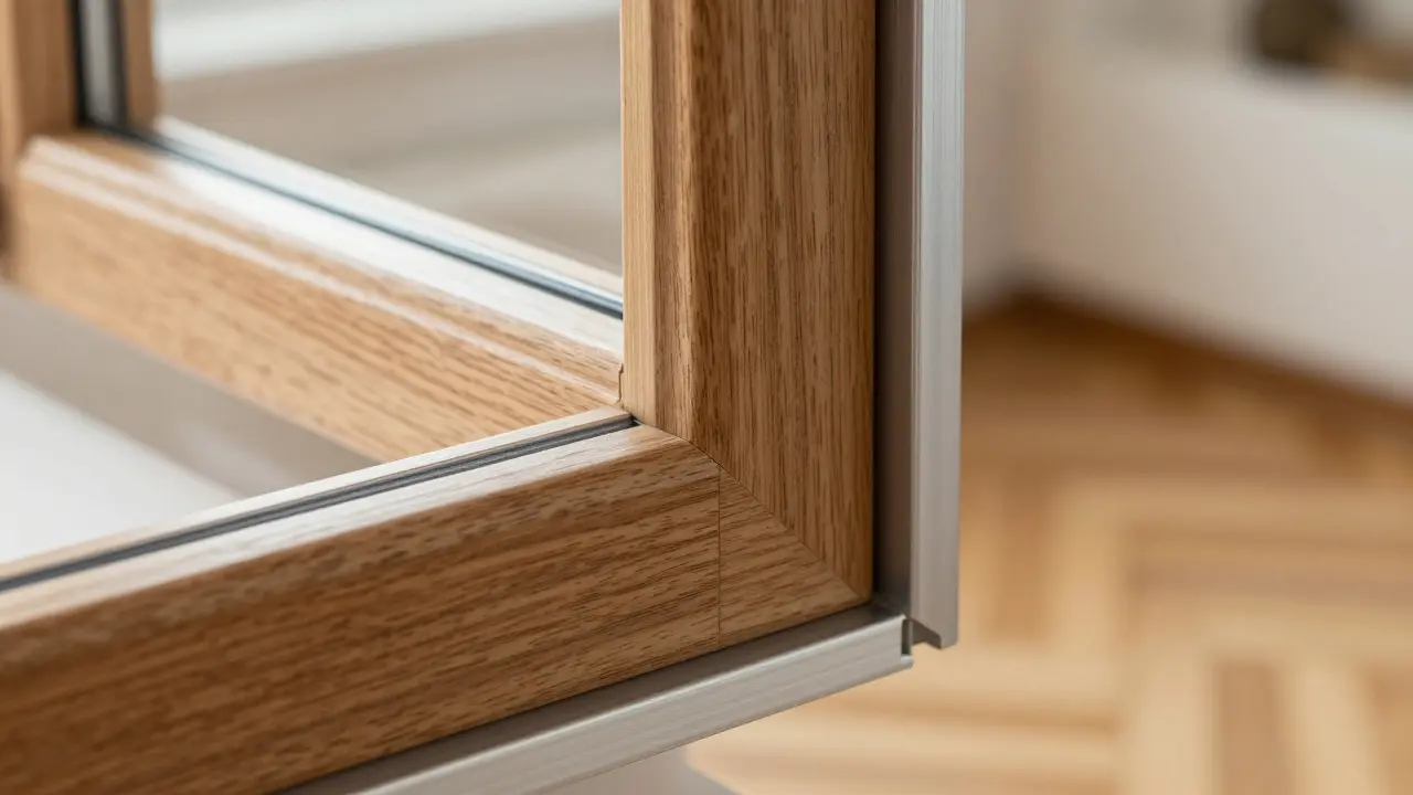 Detailaufnahme eines Holz-Aluminium-Denkmalschutzfensters