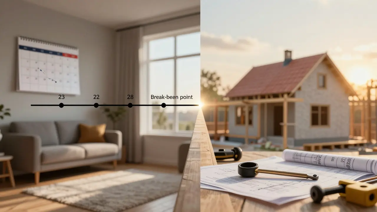 Zeitlinie zeigt Flexibilität beim Mieten vs. Investition beim Bau